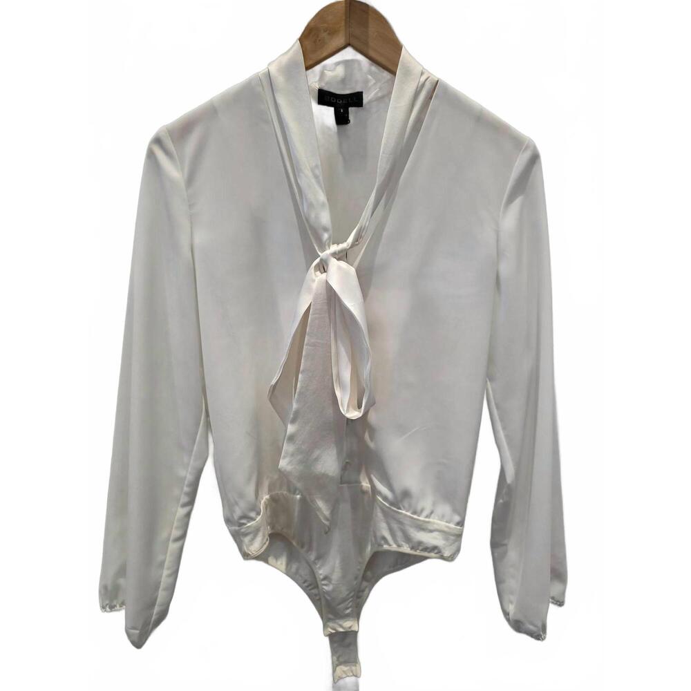NEW SHERI BODELL women's tie up ribbon bodysuit in ecru